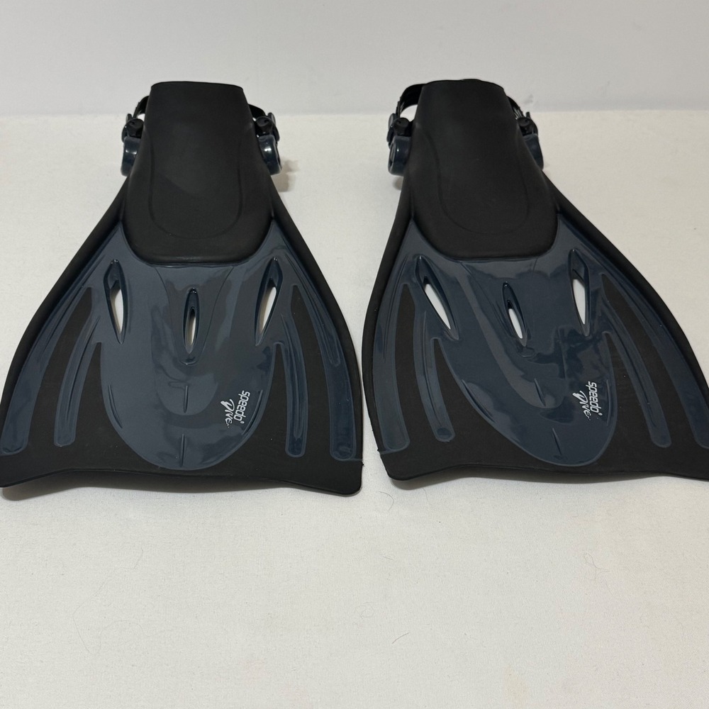 Speedo Dive Snorkeling Fins Black Blue Adjustable Open Heel ML/XL 9-13